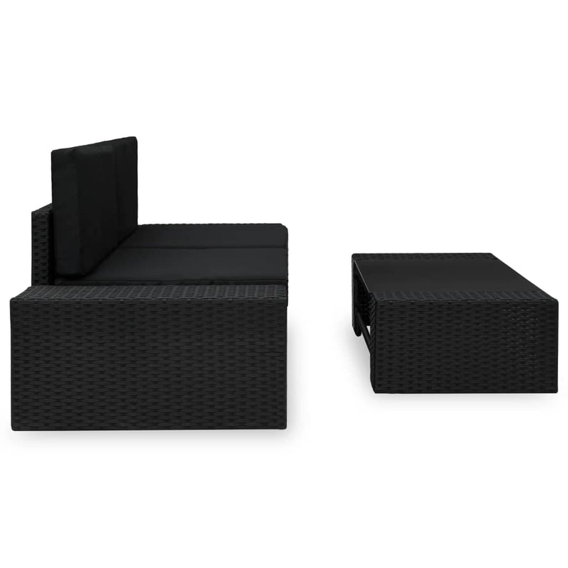 3 Piece Garden Lounge Set Poly Rattan Black