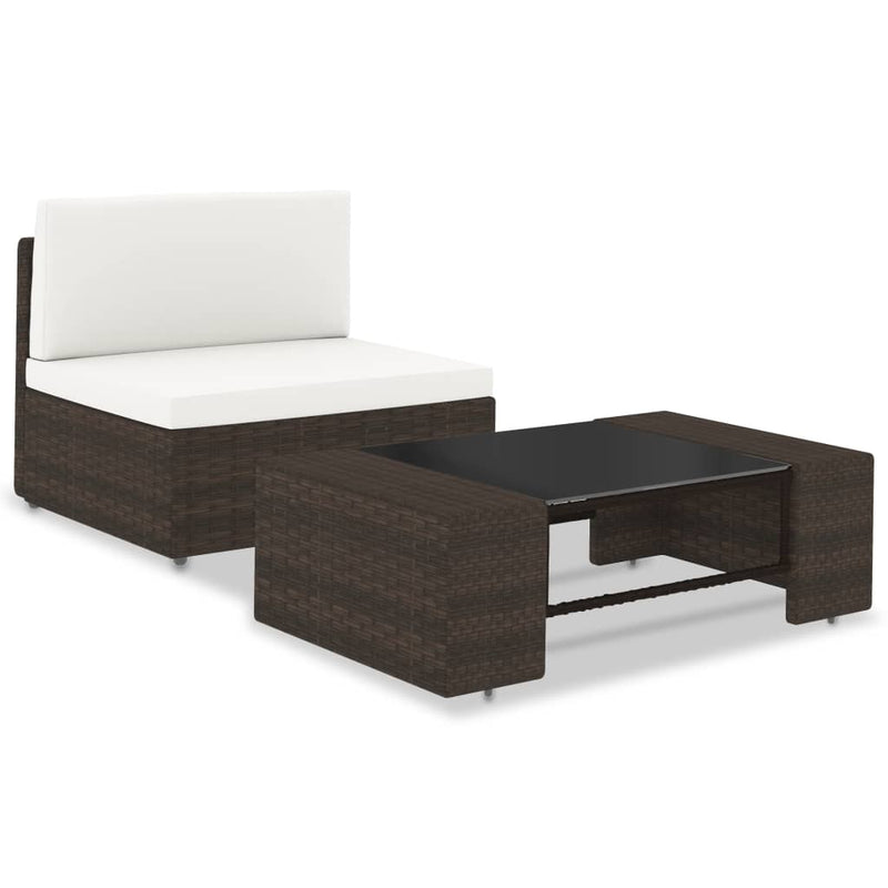 2 Piece Garden Lounge Set Poly Rattan Brown