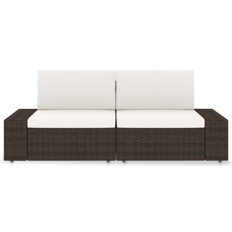 Sectional Sofa 2-Seater Poly Rattan Brown