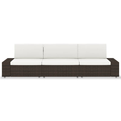 Sectional Sofa 3-Seater Poly Rattan Brown