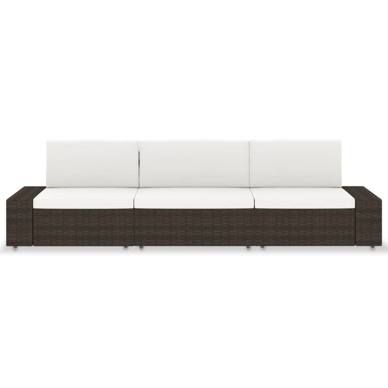 Sectional Sofa 3-Seater Poly Rattan Brown