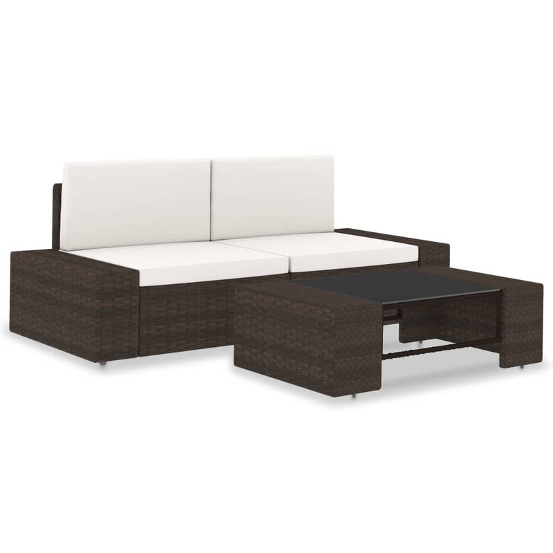 3 Piece Garden Lounge Set Poly Rattan Brown