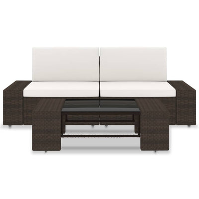 3 Piece Garden Lounge Set Poly Rattan Brown