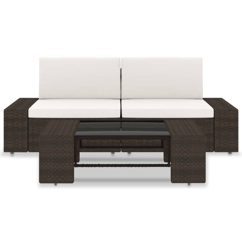 3 Piece Garden Lounge Set Poly Rattan Brown