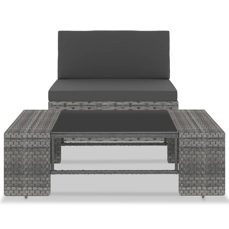 2 Piece Garden Lounge Set Poly Rattan Grey