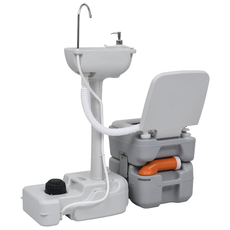 Portable Camping Toilet and Handwash Stand Set Grey