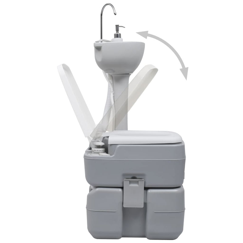 Portable Camping Toilet and Handwash Stand Set Grey