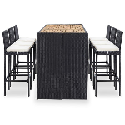 7 Piece Outdoor Bar Set with Cushions Poly Rattan Black