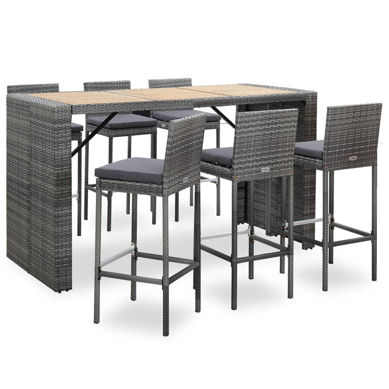 7 Piece Outdoor Bar Set with Cushions Poly Rattan Grey