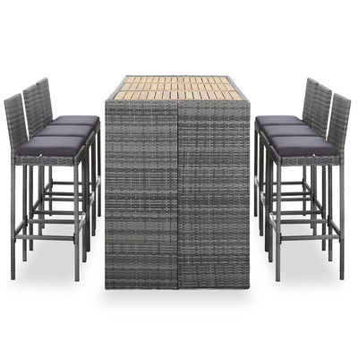 7 Piece Outdoor Bar Set with Cushions Poly Rattan Grey