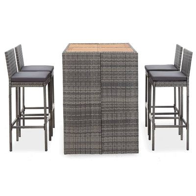 5 Piece Outdoor Bar Set Poly Rattan and Acacia Wood Grey