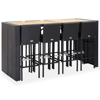 9 Piece Outdoor Bar Set Poly Rattan and Acacia Wood Black