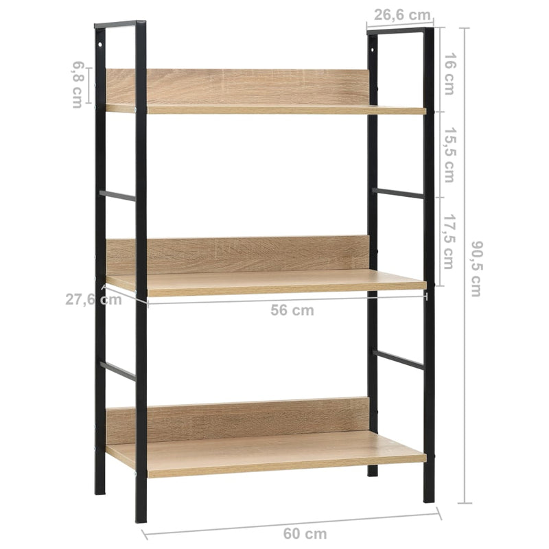 3-Layer Book Shelf Oak 60x27.6x90.5 cm Engineered Wood