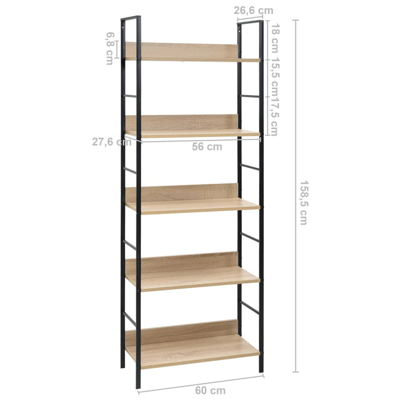 5-Layer Book Shelf Oak 60x27.6x158.5 cm Engineered Wood