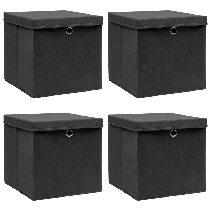 Storage Boxes with Lids 4 pcs Black 32x32x32 cm Fabric