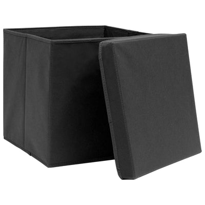 Storage Boxes with Lids 4 pcs Black 32x32x32 cm Fabric