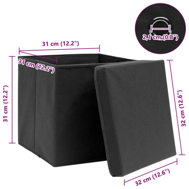 Storage Boxes with Lids 4 pcs Black 32x32x32 cm Fabric