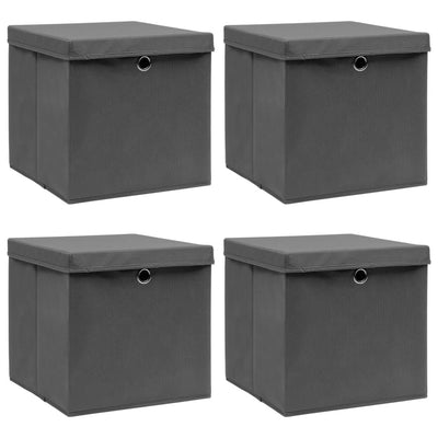 Storage Boxes with Lids 4 pcs Grey 32x32x32 cm Fabric