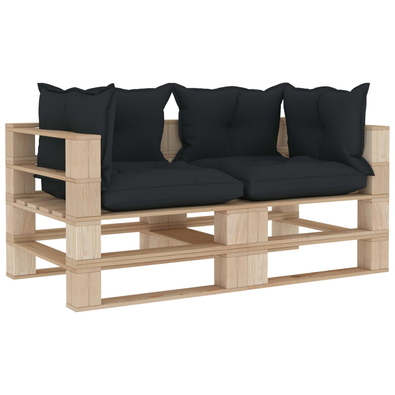 Garden Pallet Sofa 2-Seater with Anthracite Cushions Wood