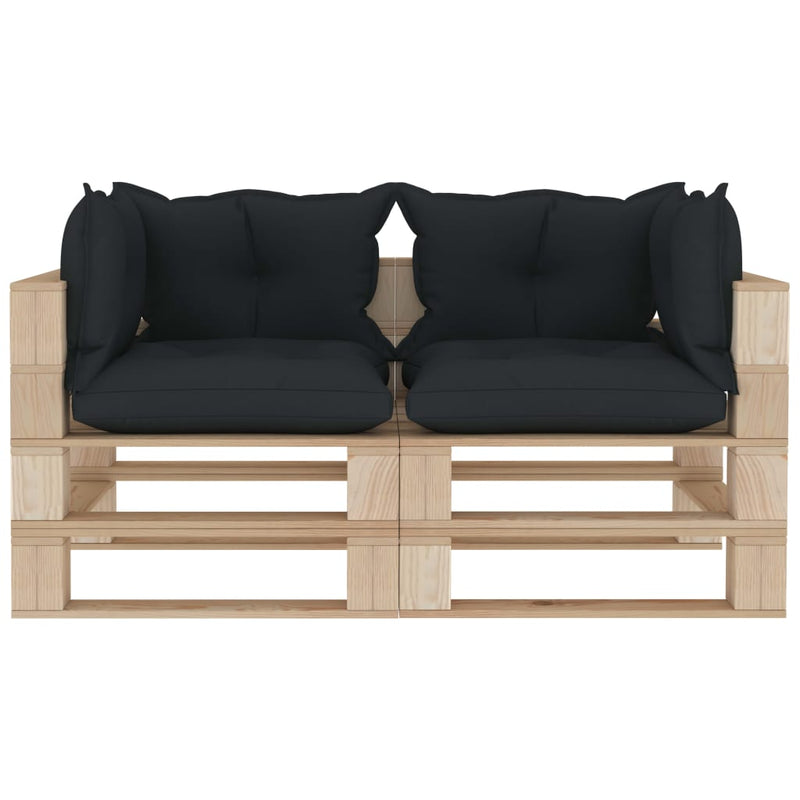 Garden Pallet Sofa 2-Seater with Anthracite Cushions Wood