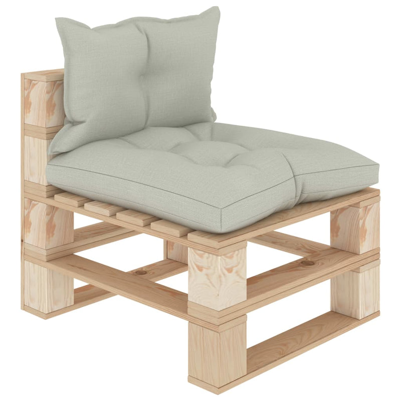 Garden Pallet Middle Sofa with Beige Cushions Wood