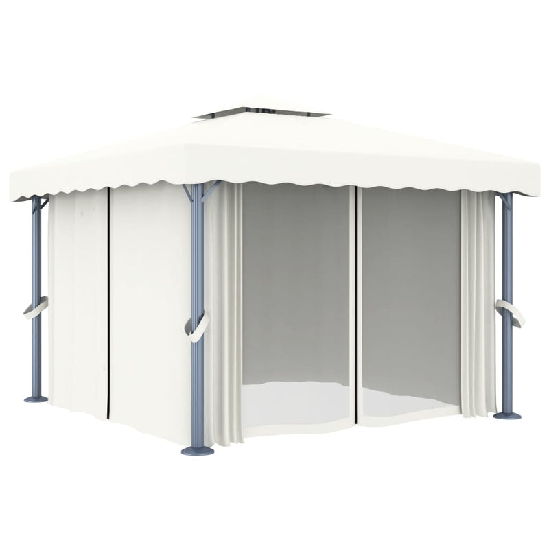 Gazebo with Curtain 3x3 m Cream White Aluminium