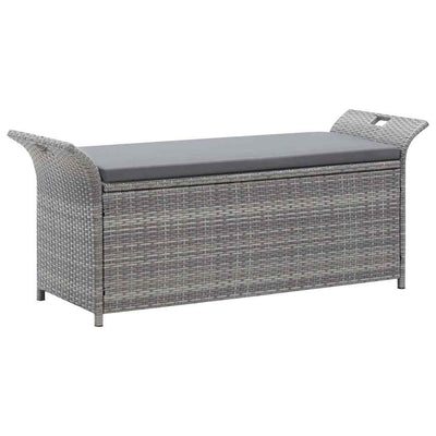 Storage Bench with Cushion Grey 138 cm Poly Rattan