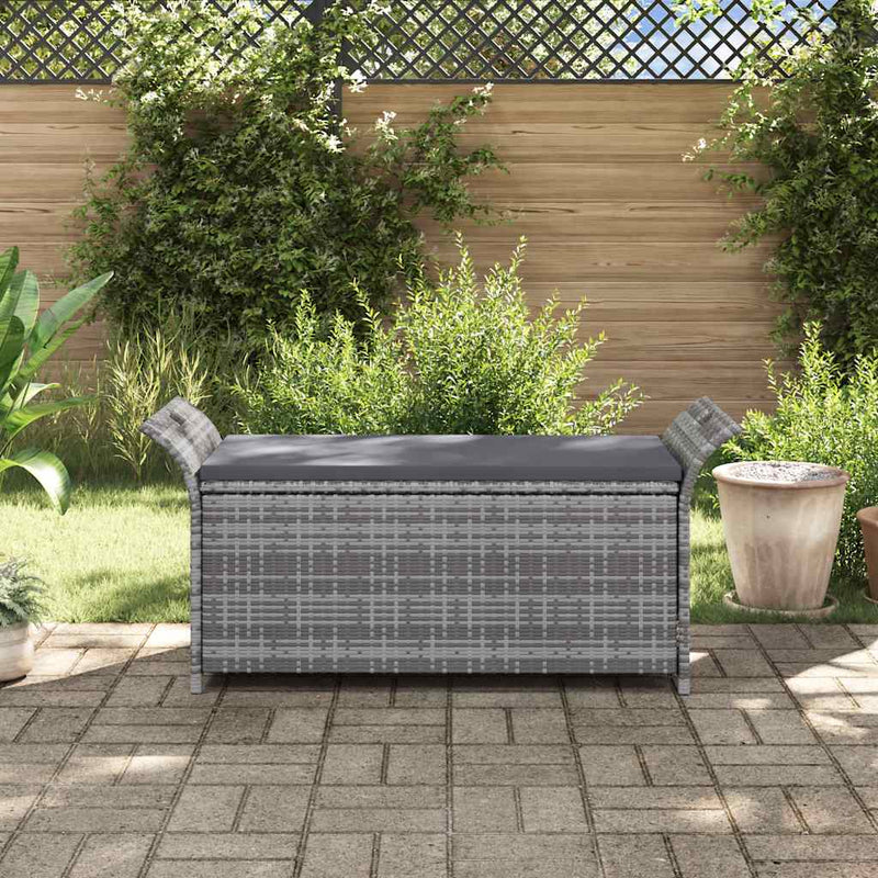 Storage Bench with Cushion Grey 138 cm Poly Rattan