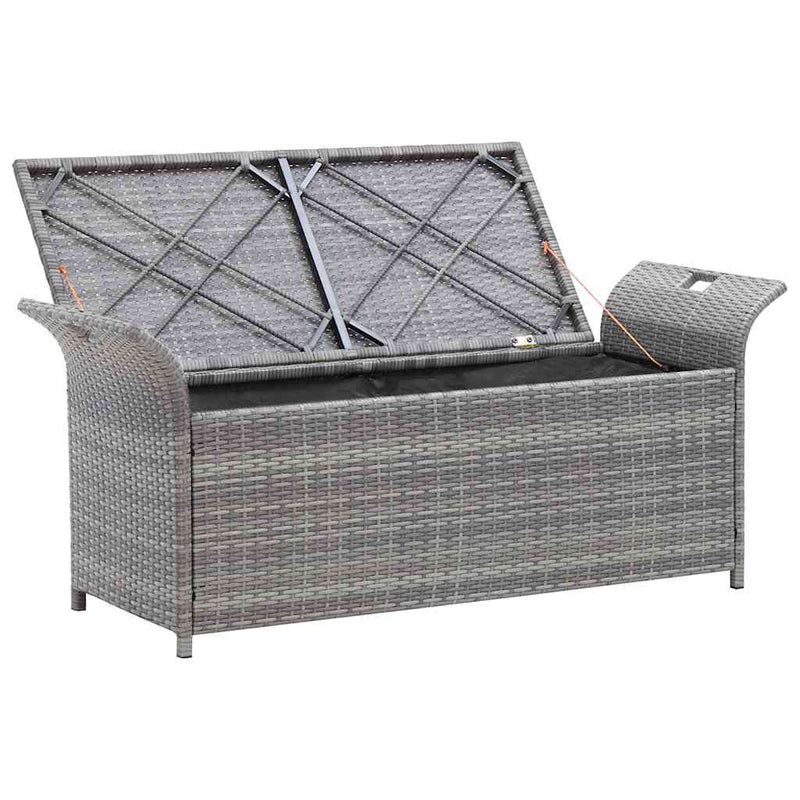 Storage Bench with Cushion Grey 138 cm Poly Rattan