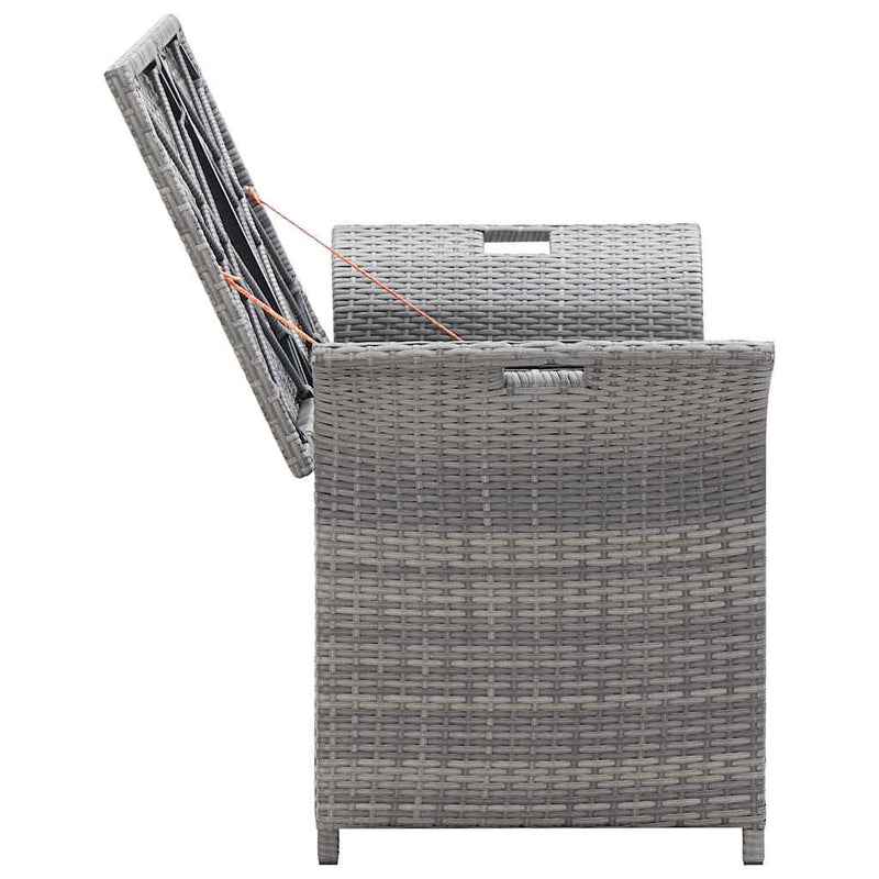 Storage Bench with Cushion Grey 138 cm Poly Rattan