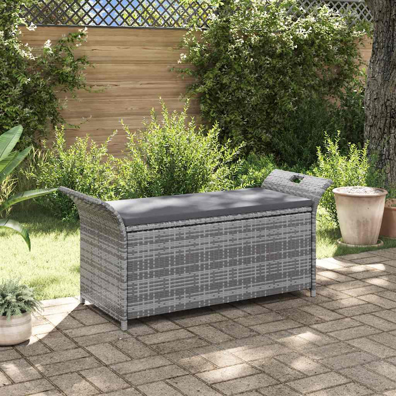 Storage Bench with Cushion Grey 138 cm Poly Rattan