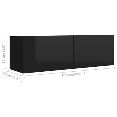 TV Cabinet High Gloss Black 100x30x30 cm Engineered Wood