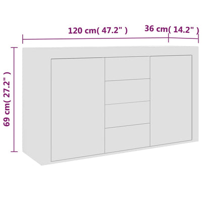 Sideboard White 120x36x69 cm Engineered Wood