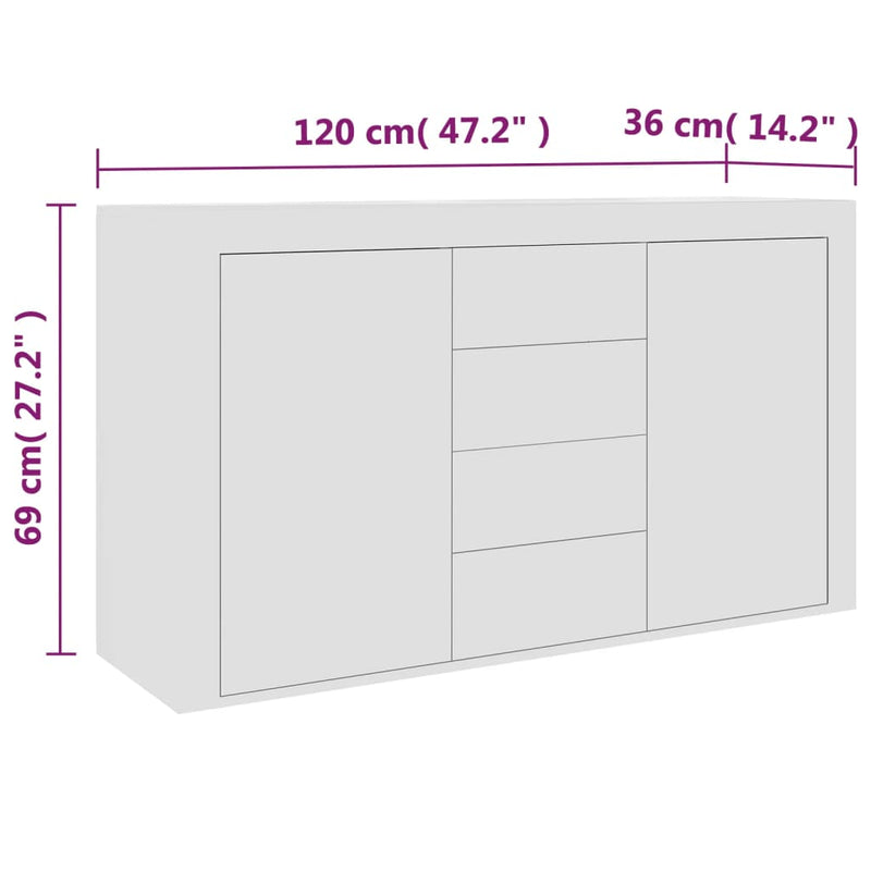 Sideboard White 120x36x69 cm Engineered Wood