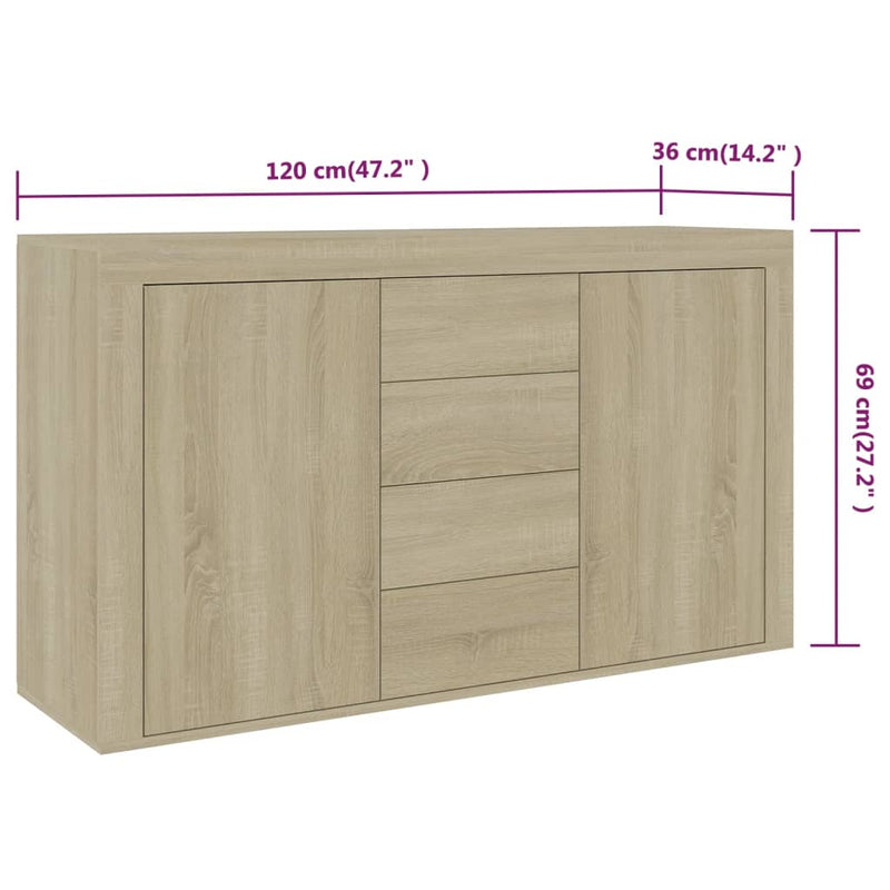 Sideboard Sonoma Oak 120x36x69 cm Engineered Wood