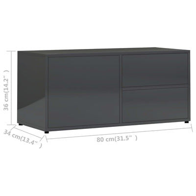 TV Cabinet High Gloss Grey 80x34x36 cm Engineered Wood