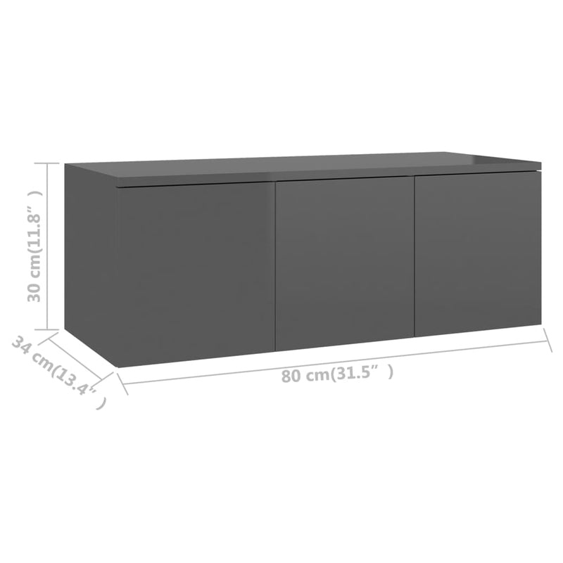 TV Cabinet High Gloss Grey 80x34x30 cm Engineered Wood