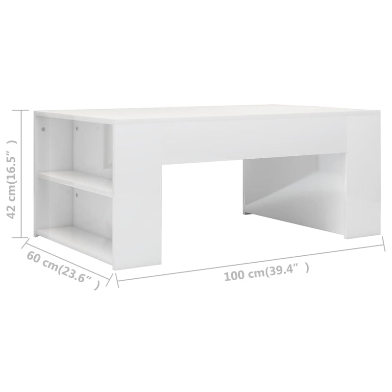 Coffee Table High Gloss White 100x60x42 cm Engineered Wood