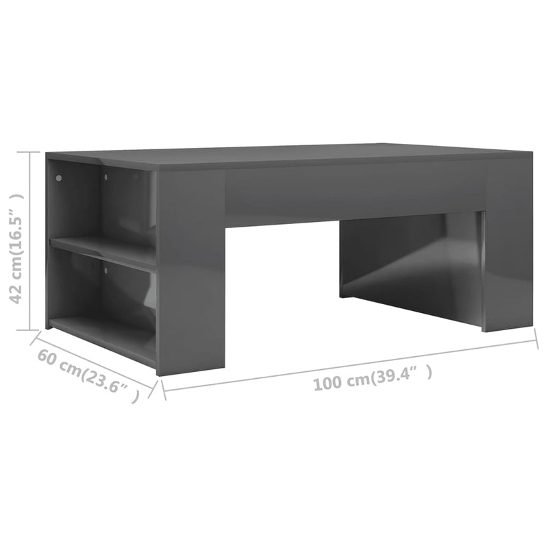 Coffee Table High Gloss Grey 100x60x42 cm Engineered Wood