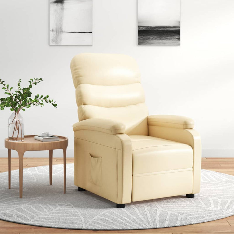 Recliner Chair Cream Faux Leather