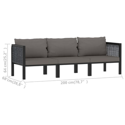 3-Seater Sofa with Cushions Anthracite Poly Rattan