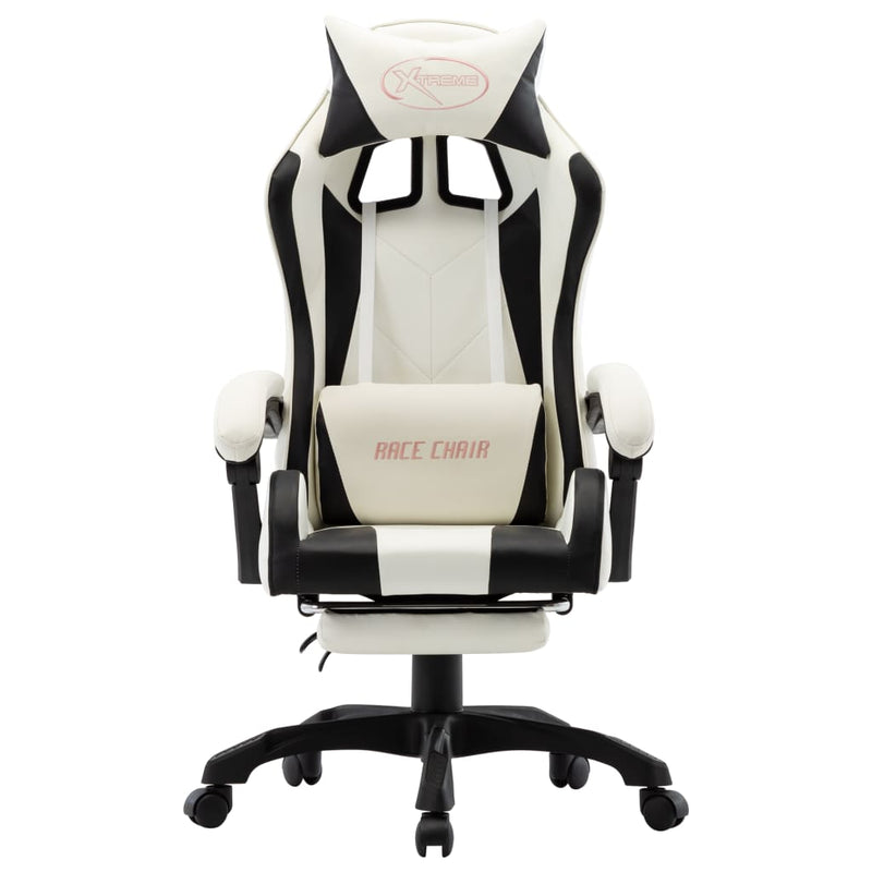 Racing Chair with Footrest Black and White Faux Leather