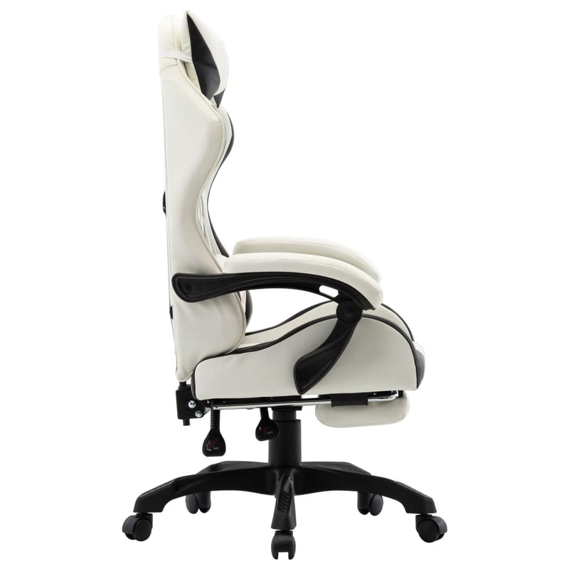 Racing Chair with Footrest Black and White Faux Leather