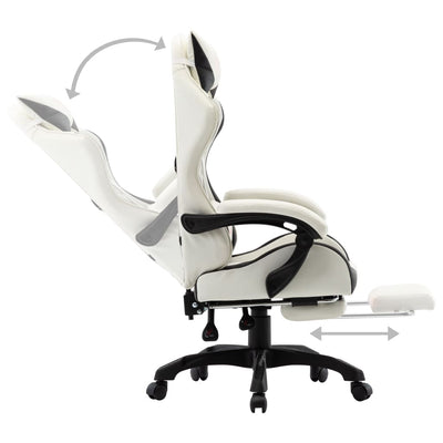 Racing Chair with Footrest Black and White Faux Leather