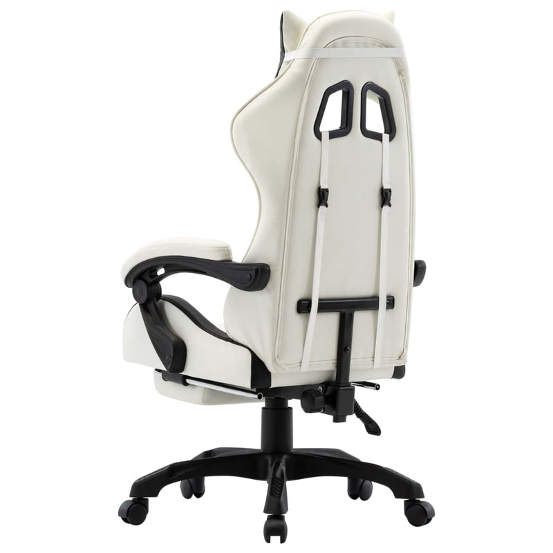 Racing Chair with Footrest Black and White Faux Leather