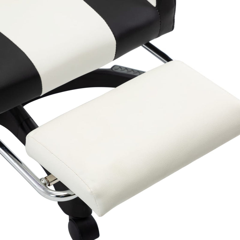 Racing Chair with Footrest Black and White Faux Leather