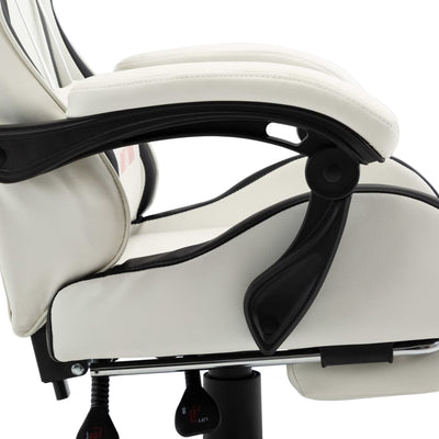 Racing Chair with Footrest Black and White Faux Leather