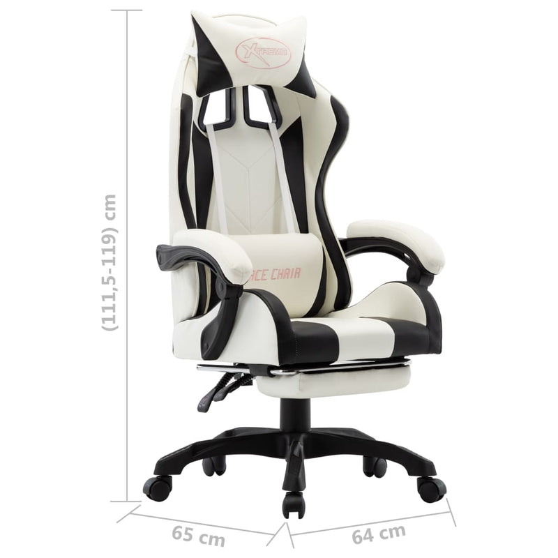 Racing Chair with Footrest Black and White Faux Leather