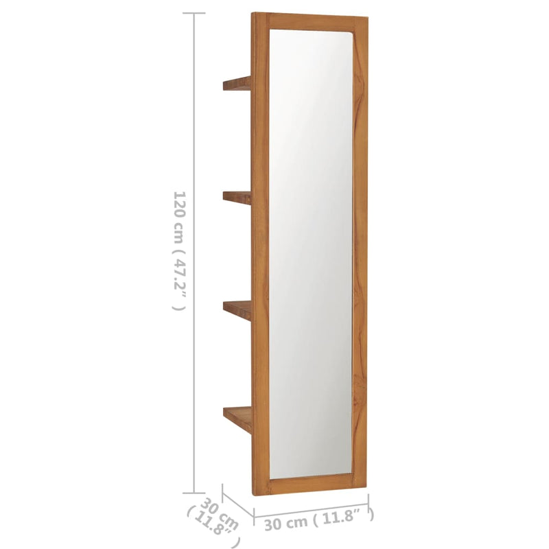 Wall Mirror with Shelves 30x30x120 cm Solid Teak Wood