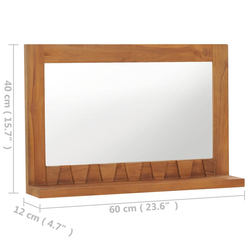 Wall Mirror with Shelf 60x12x40 cm Solid Teak Wood